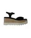 Stella Mccartney Elyse Wedge Sandals In Black Faux Leather In Black
