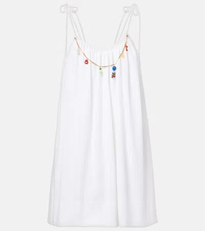Stella Mccartney Bead-embellished Cotton Mini Dress In White