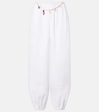 Stella Mccartney Embellished Cotton Tapered Pants In White