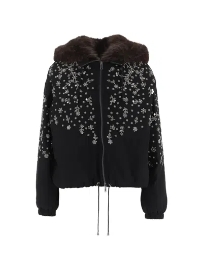 Stella Mccartney Embellished Faux-fur-trim Jacket In Black