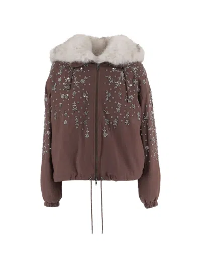 Stella Mccartney Embellished Faux-fur-trim Jacket In Brown