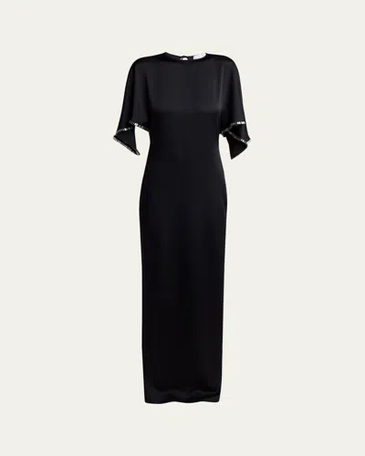 Stella Mccartney Embellished Flutter-sleeve Satin Column Gown In Black