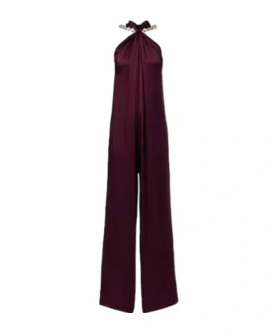 Stella Mccartney Embellished Halterneck Satin Jumpsuit In Black
