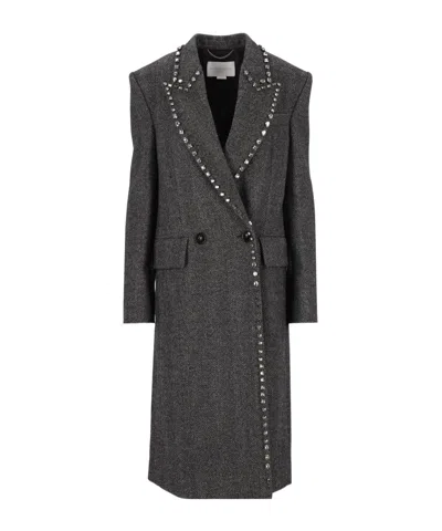 Stella Mccartney Embellished Herringbone Coat In Gray