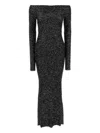 Stella Mccartney Embellished Knit Off-the-shoulder Dress In Silver