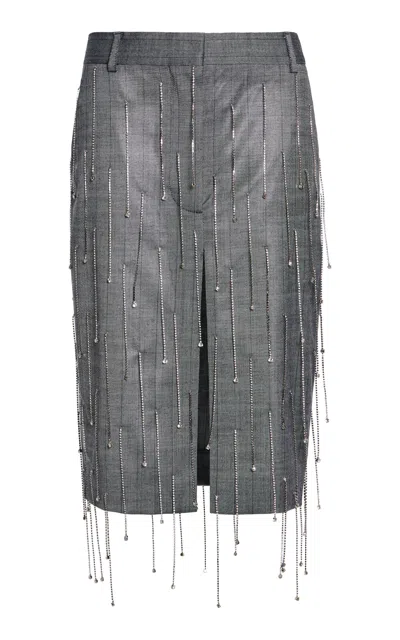 Stella Mccartney Embellished Stretch-wool Midi Skirt In Grey