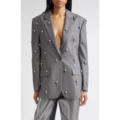 Stella Mccartney Embellished Wool Flannel Blazer In Gray