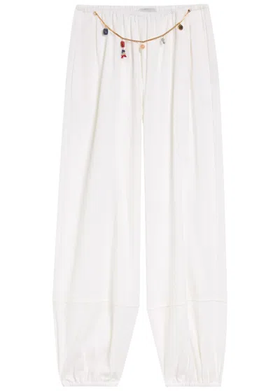 Stella Mccartney Embellished-chain Balloon-leg Cotton Trousers In White