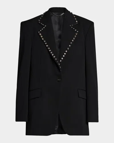 Stella Mccartney Embellished-lapel Wool Blazer In Black