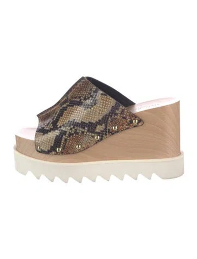 Pre-owned Stella Mccartney Embossed Leather Animal Print Slides In Neutral