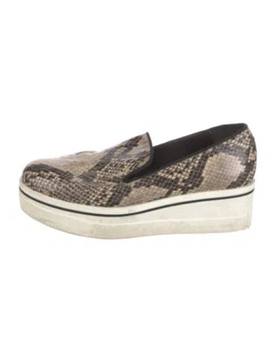 Pre-owned Stella Mccartney Embossed Leather Animal Print Wedge Sneakers In Neutral