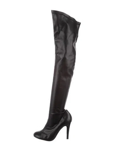 Pre-owned Stella Mccartney Embossed Leather Embroidered Accent Boots In Black
