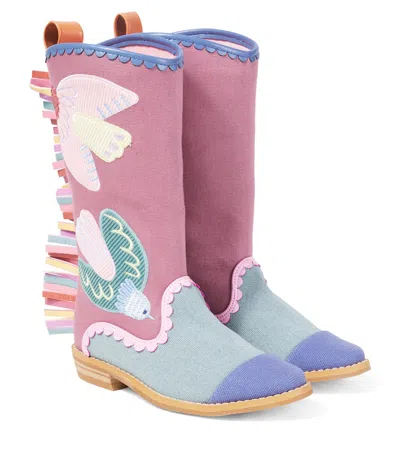 Stella Mccartney Kids' Embroidered Ankle Boots In Pink