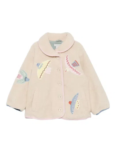 Stella Mccartney Kids' Embroidered-birds Fleece Jacket In Neutral