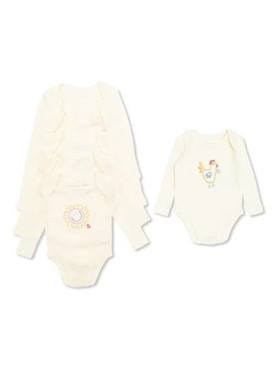 Stella Mccartney Babies' Embroidered Bodysuits (pack Of Seven) In White