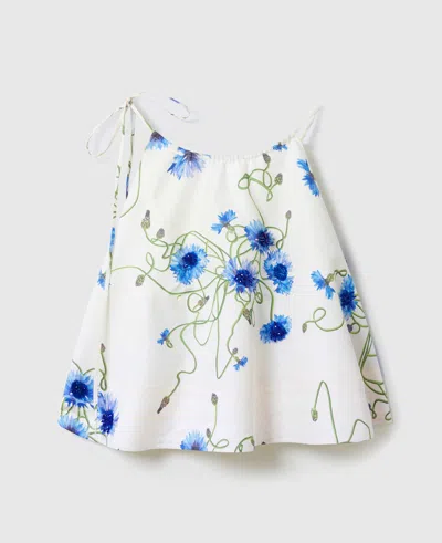 Stella Mccartney Embroidered Cornflower Sleeveless Frill Top In White