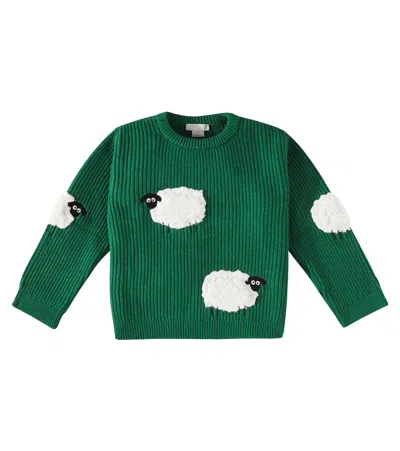 Stella Mccartney Kids' Embroidered Cotton And Wool Jumper In Green