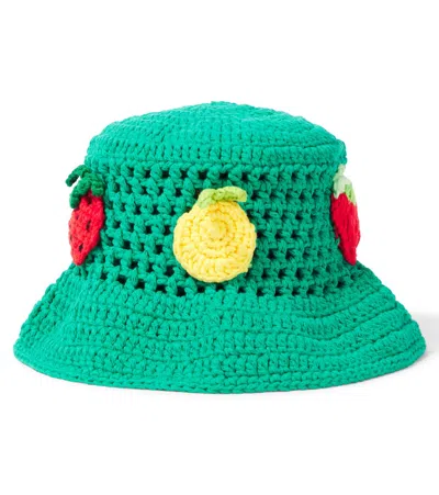 Stella Mccartney Kids' Embroidered Cotton Bucket Hat In Green