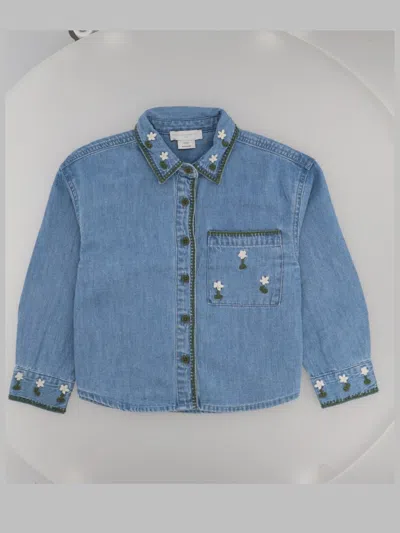 Stella Mccartney Embroidered Cotton Shirt In Blue