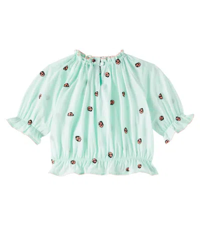 Stella Mccartney Kids' Embroidered Cotton Top In Green
