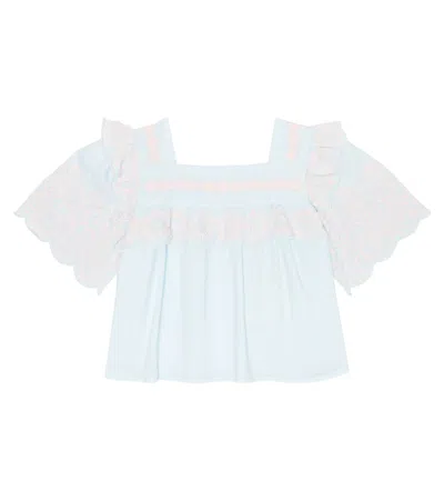 Stella Mccartney Kids' Embroidered Cotton Top In Celeste