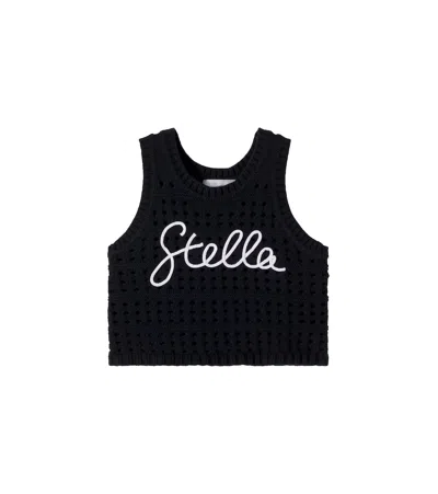 Stella Mccartney Kids' Embroidered Crochet Cotton Tank Top In Blue