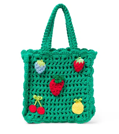 Stella Mccartney Kids' Embroidered Crochet Tote Bag In Green