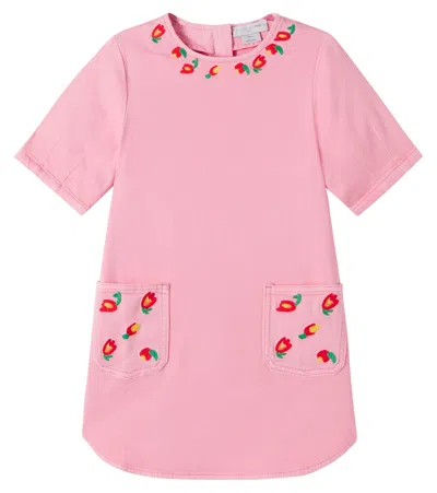 Stella Mccartney Kids' Embroidered Denim Dress In Pink