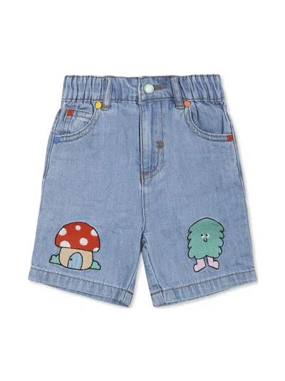 Stella Mccartney Babies' Embroidered Denim Shorts In 蓝色