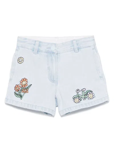 Stella Mccartney Kids' Embroidered Denim Shorts In 蓝色