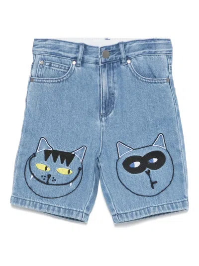 Stella Mccartney Kids' Embroidered Denim Shorts In Blue
