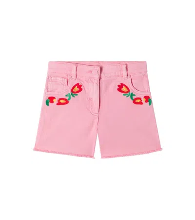 Stella Mccartney Kids' Embroidered Denim Shorts In Pink