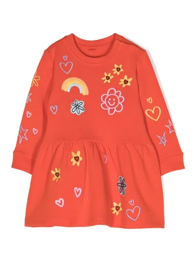 Stella Mccartney Babies' Embroidered-design Cotton Dress In Orange
