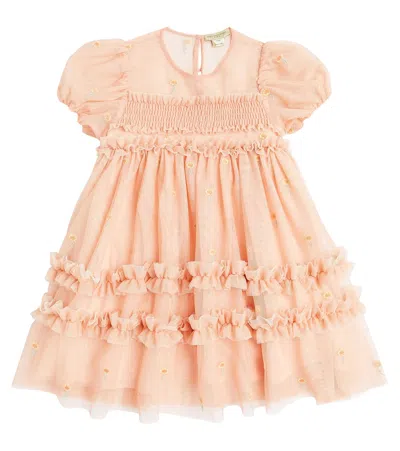 Stella Mccartney Kids' Embroidered Floral Tulle Dress In Pink