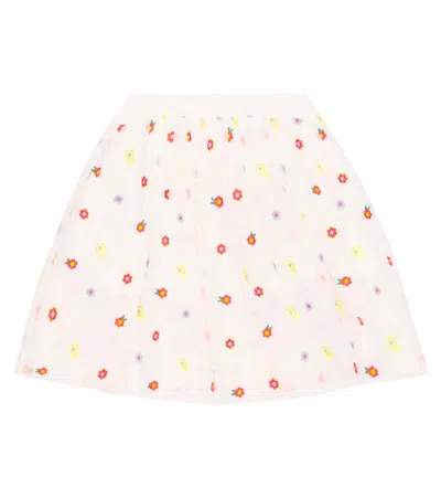 Stella Mccartney Kids' Floral-print Cotton Skirt In Avorio/embroidery