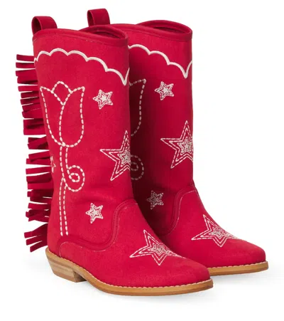 Stella Mccartney Kids' Embroidered Fringed Cowboy Boots In Red