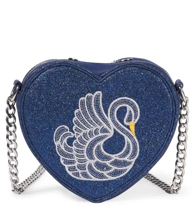 Stella Mccartney Kids' Embroidered Glitter Shoulder Bag In Blue