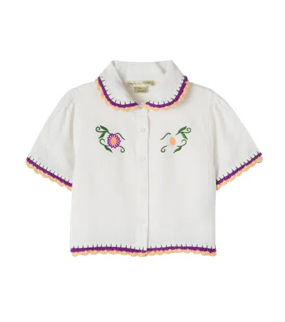 Stella Mccartney Kids' Embroidered Linen And Cotton Shirt In White