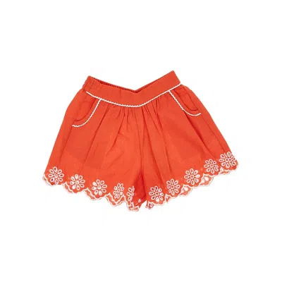 Stella Mccartney Embroidered Linen And Cotton Shorts Kids In Red