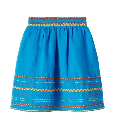 Stella Mccartney Kids' Embroidered Linen And Cotton Skirt In Blue