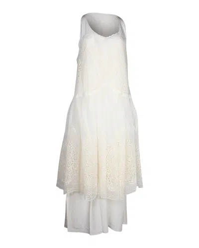 Stella Mccartney Embroidered Mesh-overlay Midi Dress In Cream In White