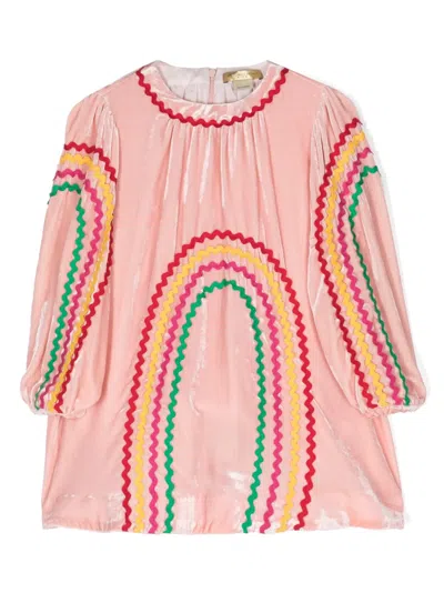Stella Mccartney Kids' Embroidered-motif Velour Minidress In Pink