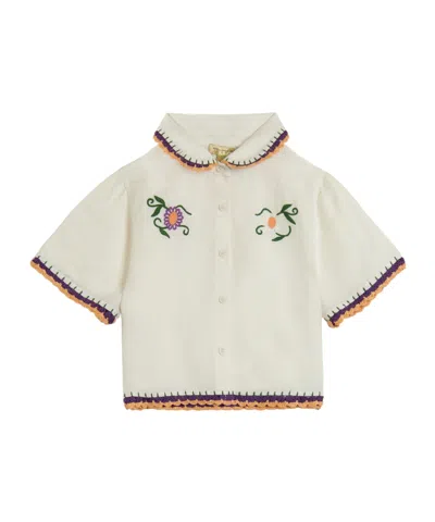 Stella Mccartney Kids' Embroidered Peter Pan Collar Top In Neutral