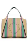 Stella Mccartney Woman Embroidered Raffia Stella Logo Shopping Bag In Stripped