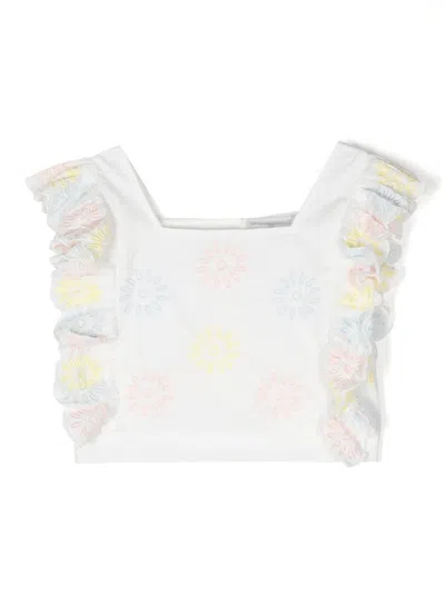 Stella Mccartney Kids' Embroidered Ruffle Top In 白色