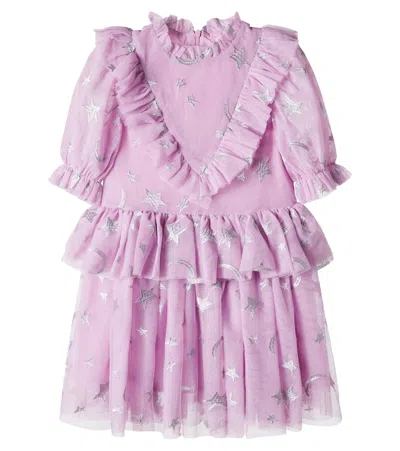 Stella Mccartney Kids' Embroidered Ruffled Tulle Dress In Purple
