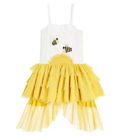 Stella Mccartney Kids' Embroidered Ruffled Tulle Dress In Yellow
