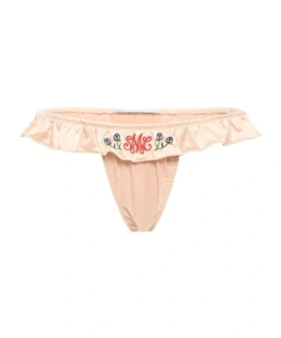 Stella Mccartney Embroidered Satin Thong In Nude