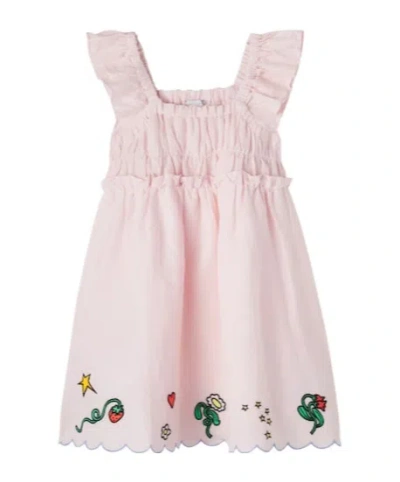 Stella Mccartney Kids' Embroidered Scalloped Linen And Cotton Dress In Pink
