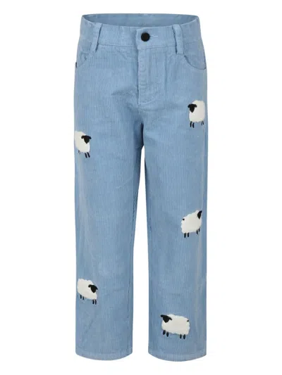 Stella Mccartney Kids' Embroidered-sheep Corduroy Trousers In L.blue